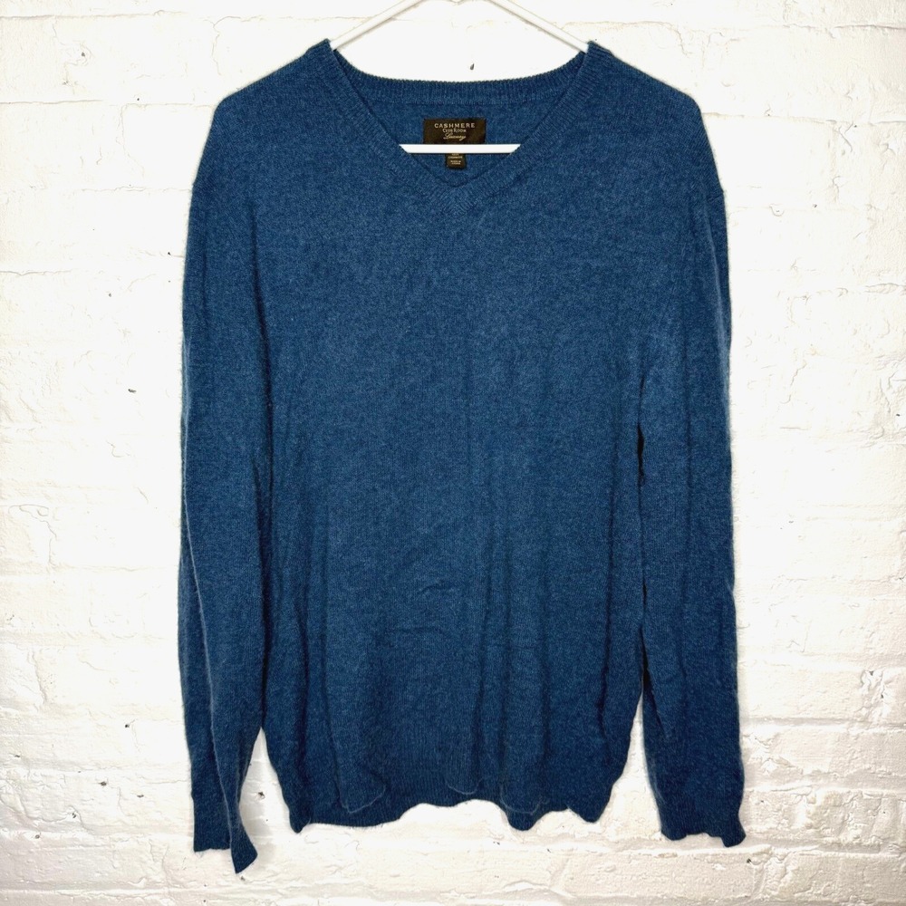 Club Room Luxury Men's‎ LARGE Pure Cashmere V Neck Blue Sweater